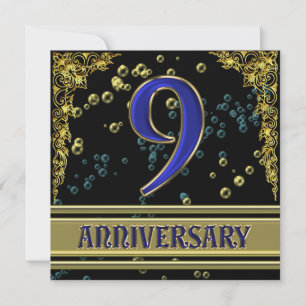 Black and Gold 9th Anniversary party Invitation