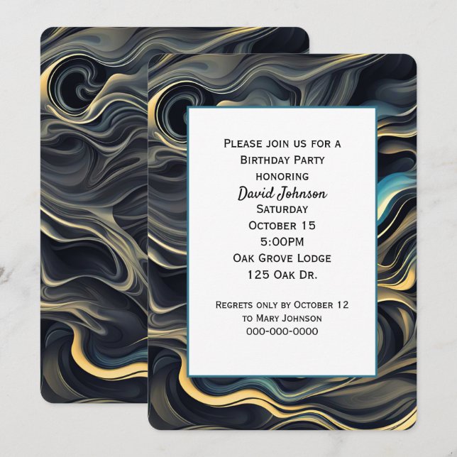 Black and Gold Abstract Birthday Party Invitation (Front/Back)