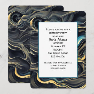 Black and Gold Abstract Birthday Party Invitation
