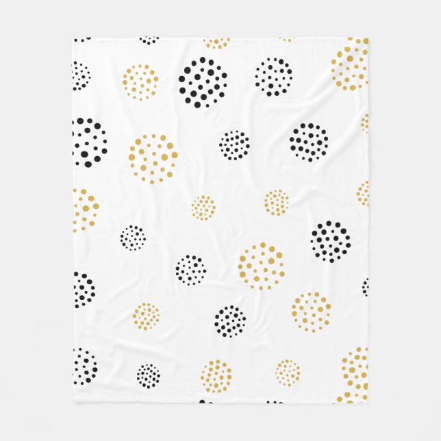 Black and gold abstract dots pattern fleece blanket (Front)