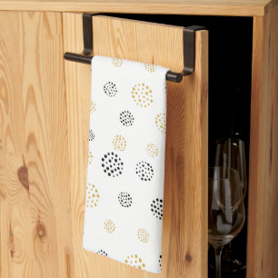 Black and gold abstract dots pattern tea towel