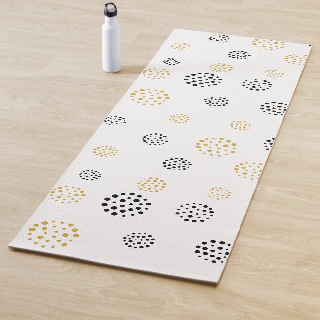 Black and gold abstract dots pattern yoga mat (In Situ)