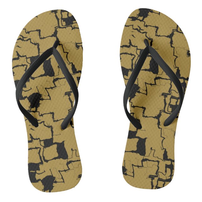 Black and Gold abstract Flip Flops (Footbed)