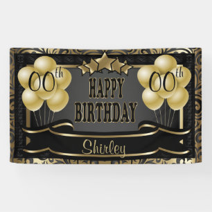 Black and Gold Abstract Happy 00th Birthday Banner
