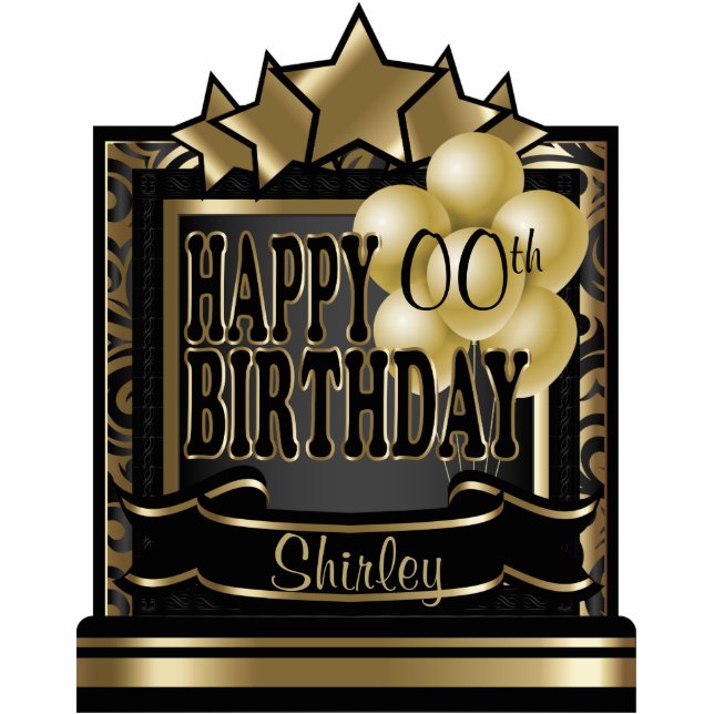 Black and Gold Abstract Happy 00th Birthday Standing Photo Sculpture (Front)
