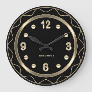 Black and Gold Abstract Large Clock