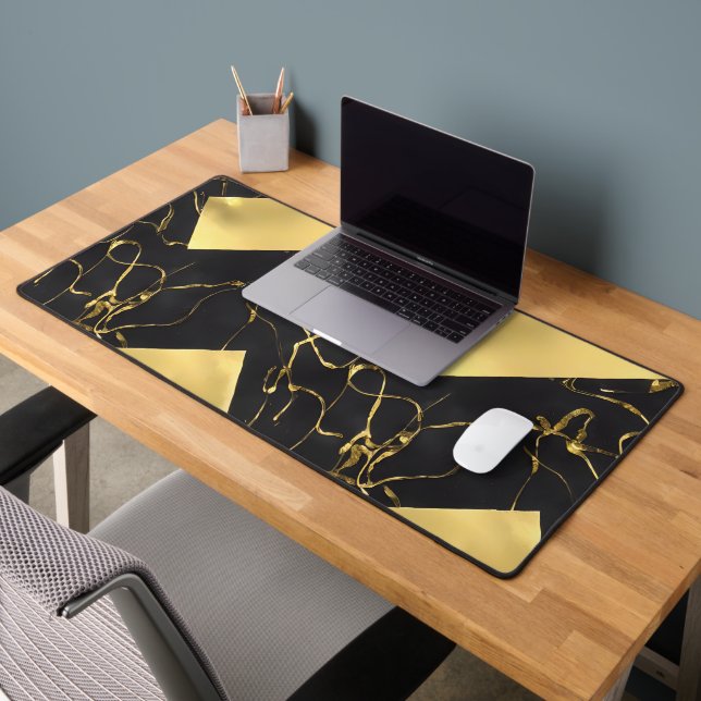 Black and Gold Abstract Pattern Desk Mat (Office 2)