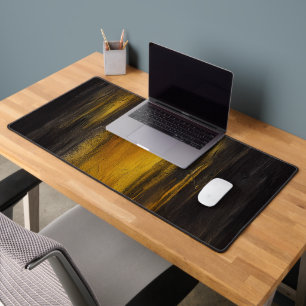 Black and Gold Abstract Pattern Desk Mat