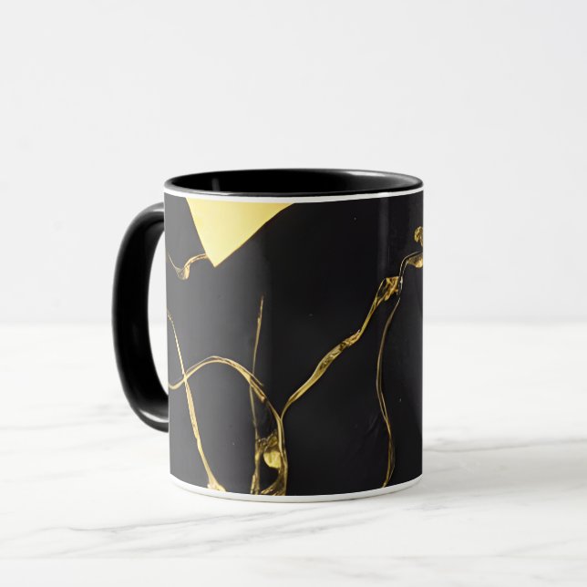 Black and Gold Abstract Pattern Mug (Front Left)