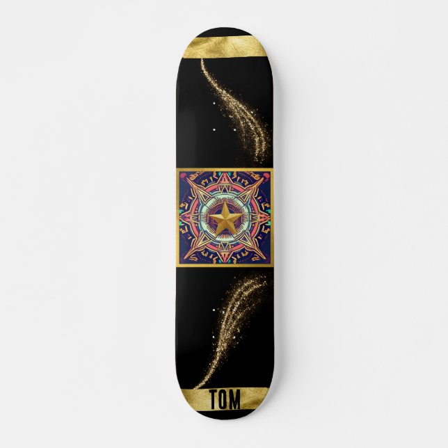 Black and Gold Abstract Personalised Skateboard (Front)