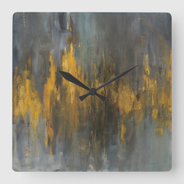 Black and Gold Abstract Print | Danhui Nai Square Wall Clock (Front)
