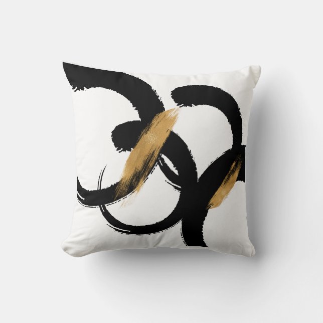 Black and Gold Abstract Shapes Cushion (Front)
