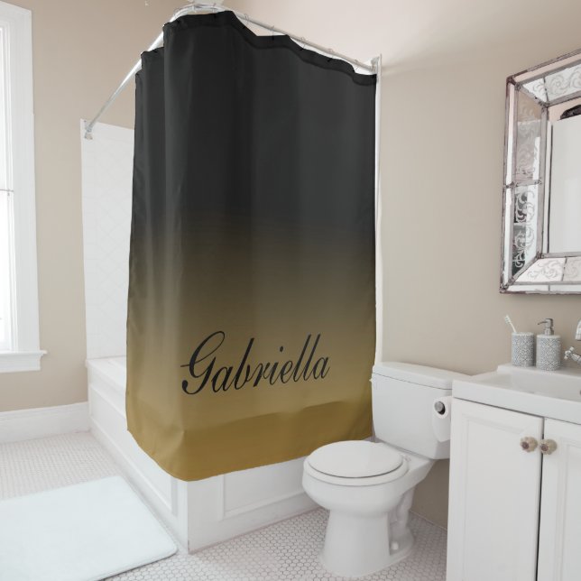 Black and Gold Abstract Shower Curtain (In Situ)