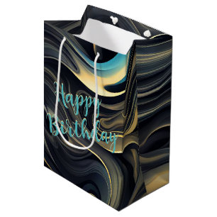 Black and Gold Abstract Smoke Swirl Medium Gift Bag