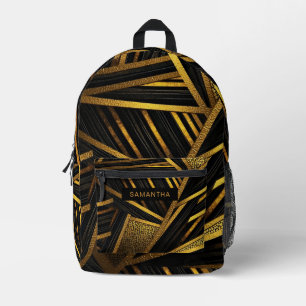 Black and Gold Abstract Stripes (11) Printed Backpack