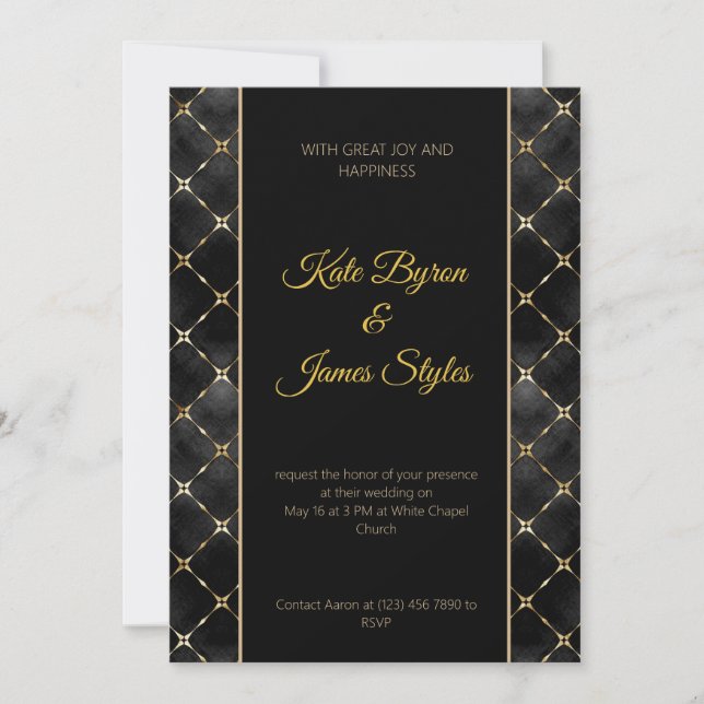 Black and Gold Abstract Wedding Invitation (Front)