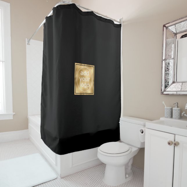 Black and Gold Add Logo Elegant Luxury Shower Curtain (In Situ)