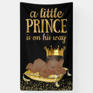 Black and Gold African American Prince Baby Shower Banner