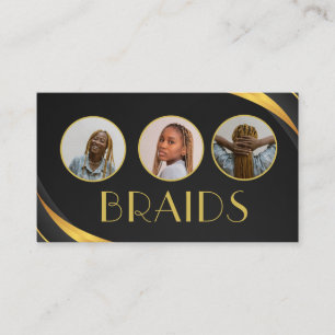 Black and Gold African Braiding Braids Photo Business Card