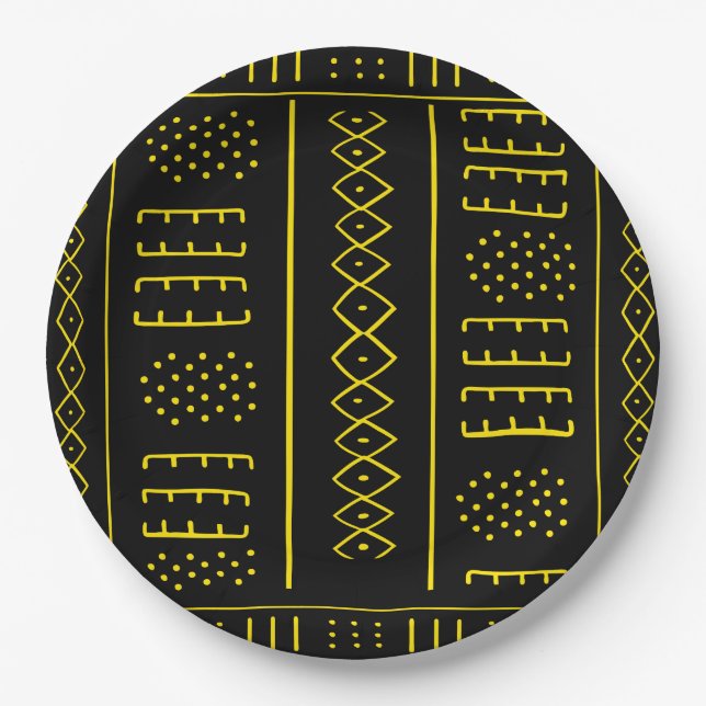 Black And Gold African Style Paper Plate (Front)