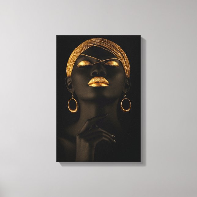 Black and Gold African Woman Portrait Canvas Print (Front)