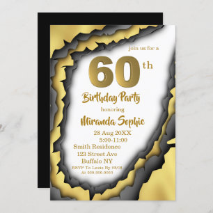 Black and Gold Agate 60th Birthday Invitations 