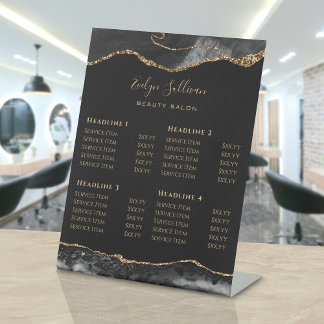 Black and Gold Agate Beauty Salon Price List Pedestal Sign