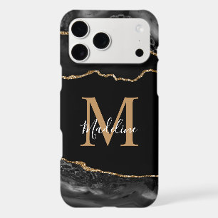 Black and Gold Agate Geode Monogram iPhone