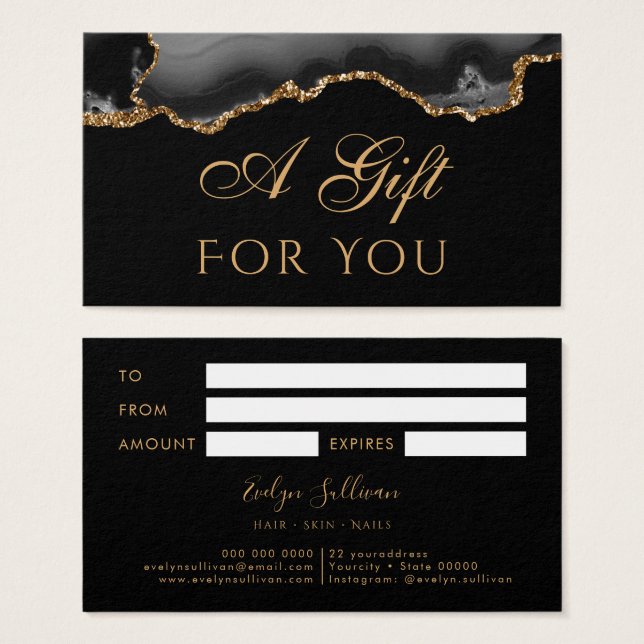 Black and Gold Agate Gift Card (Front & Back)