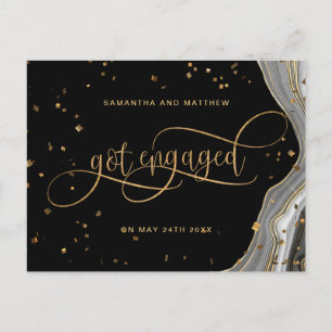 Black and Gold Agate, Got Engaged, Engagement Announcement Postcard