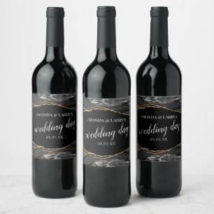 Black and Gold Agate Marble Wine Label