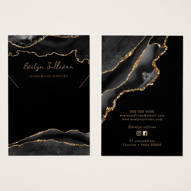 Black and gold agate necklace display card (Front & Back)