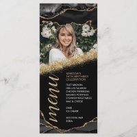 Black and Gold Agate Photo Menu Card