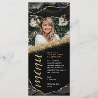 Black and Gold Agate Photo Menu Card