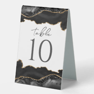Black and Gold Agate Wedding Table Card