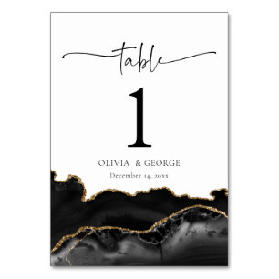 Black and Gold Agate Wedding Table Number Cards 