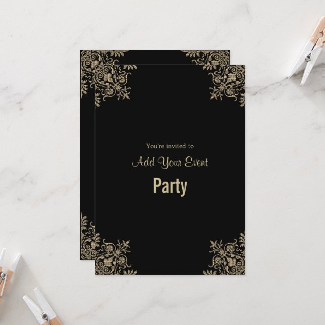Black and Gold All Occasion Party Invitation (Front/Back In Situ)
