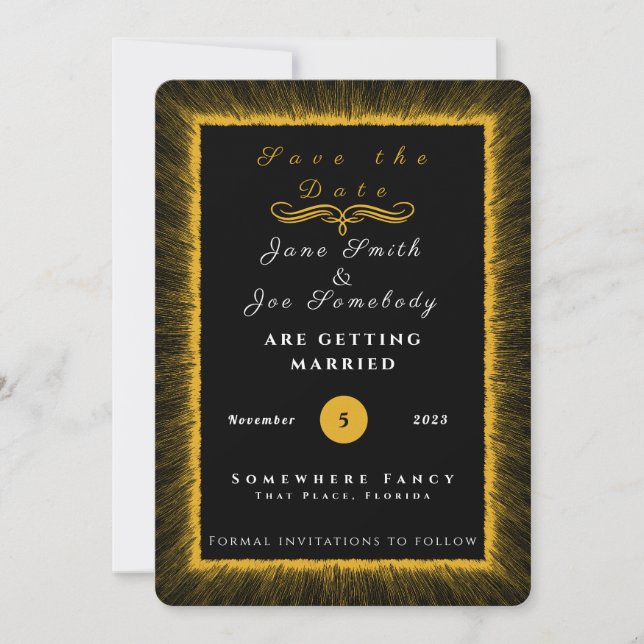 Black and Gold  and monogram Save The Date (Front)