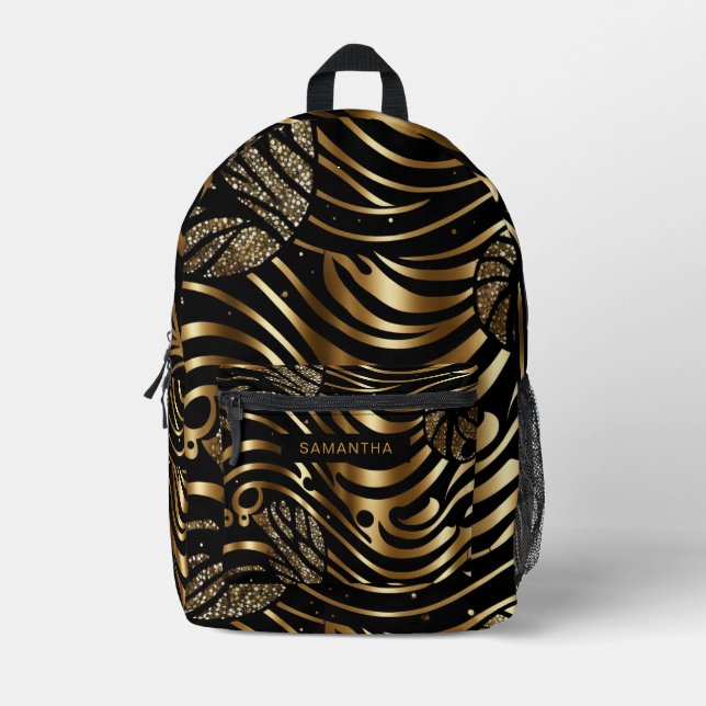 Black and Gold Animal Print (5) Printed Backpack (Front)