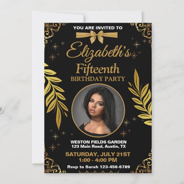 Black and Gold Any Age Birthday Invitation (Front)