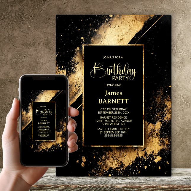 Black and Gold Any Age Birthday Party Invitation (Creator Uploaded)