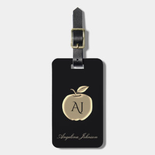 Black and Gold Apple Glam Monogram Return Address Luggage Tag