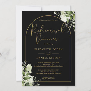 Black And Gold Arch Greenery Rehearsal Dinner Invitation
