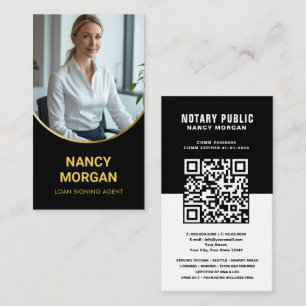 Black And Gold Arch Notary Public QR Code Photo Business Card