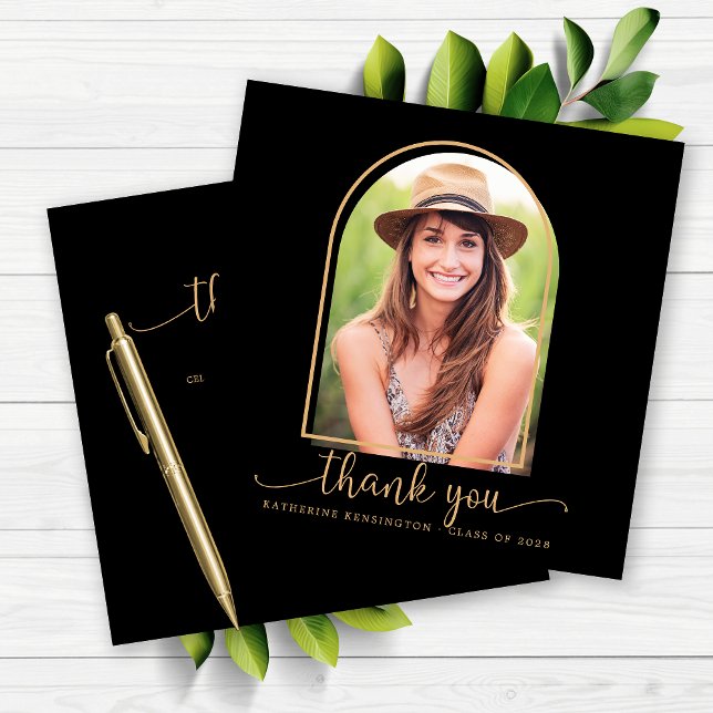 Black and Gold Arch Photo Graduation Thank You (Black and Gold Arch Photo Graduation Thank You Card)