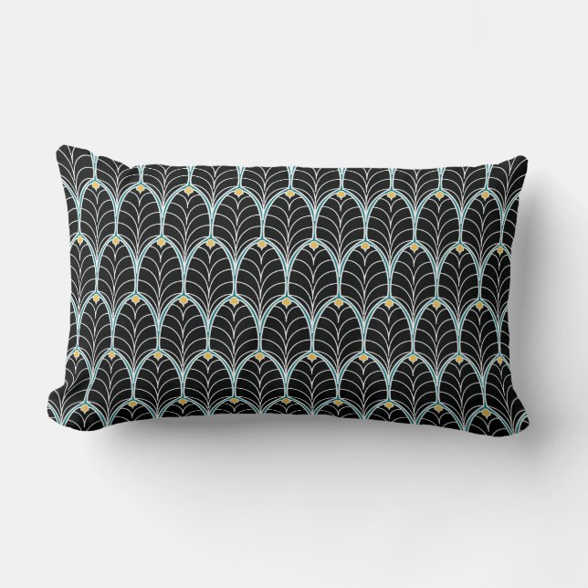 Black and Gold Art Deco 1920s Pattern Lumbar Cushion (Front)