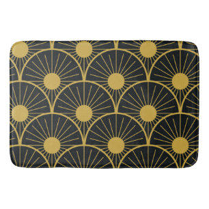 Black and Gold Art deco Abstract sun pattern  Bath Mat