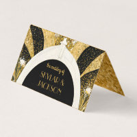 Black and Gold Art Deco Archway Wedding Place Card