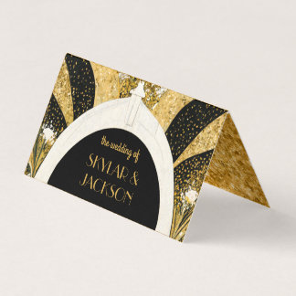 Black and Gold Art Deco Archway Wedding Place Card