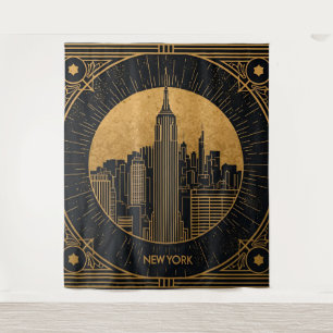 Black and Gold Art Deco Backdrop Tapestry